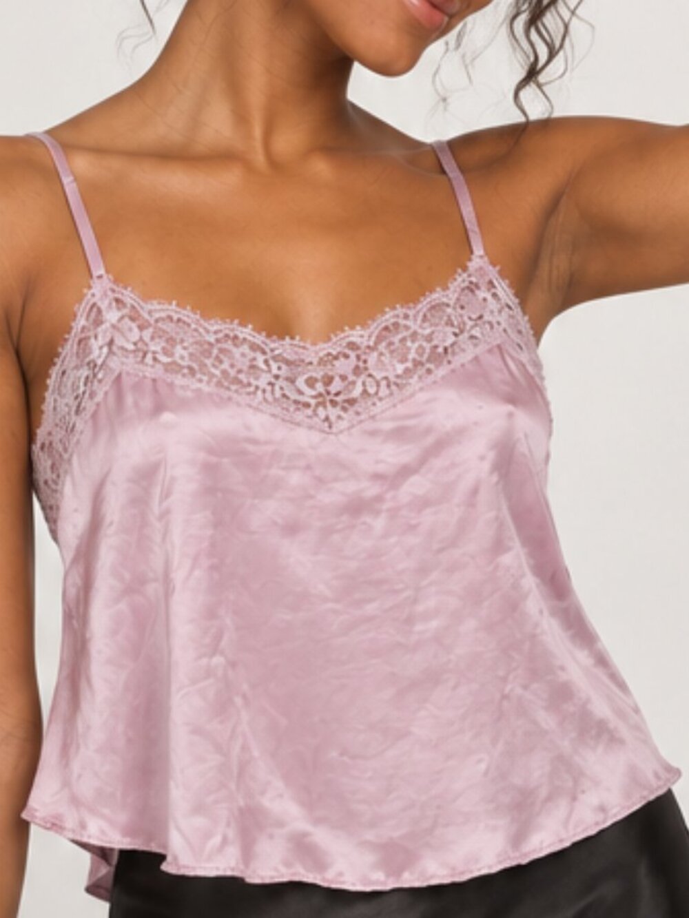 Wild Fable Pink Satin Lace Cropped Camisole Tank XS
